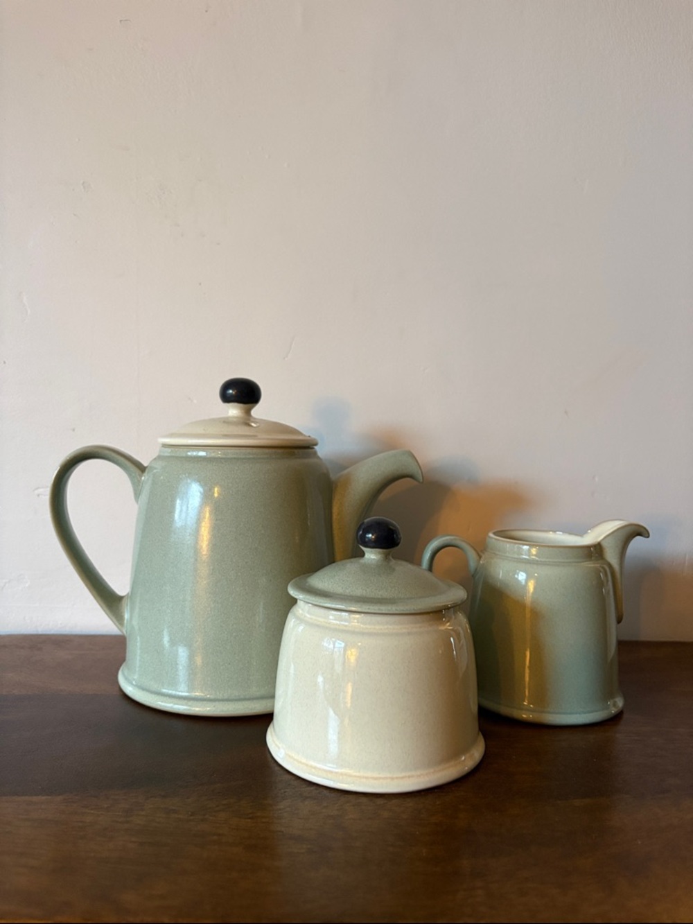 DENBY ENERGY - Celadon Green and Cream Coffee/Tea Pot Creamer and Sugar Bowl